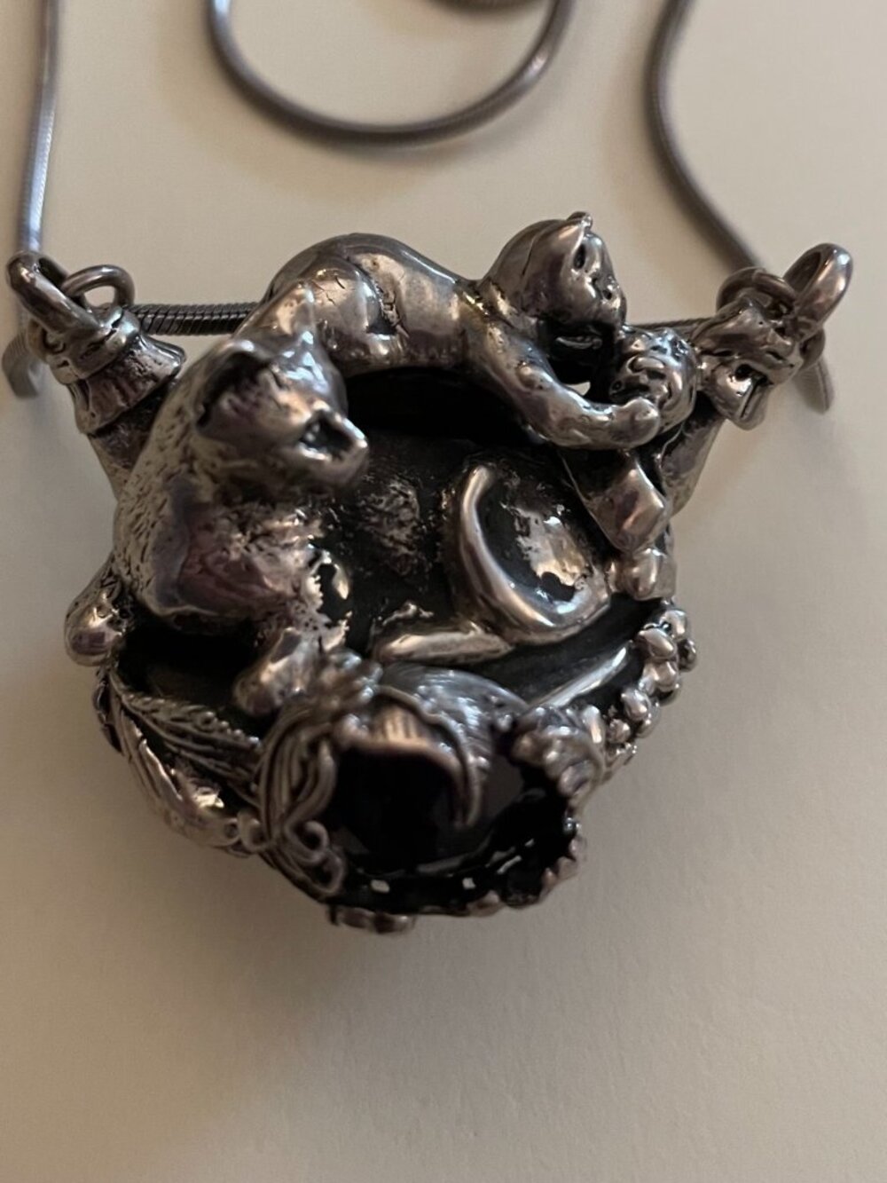 Vintage Sterling Silver Handmade OOAK Cat Pendant Necklace Bob Stringer Y2K $795